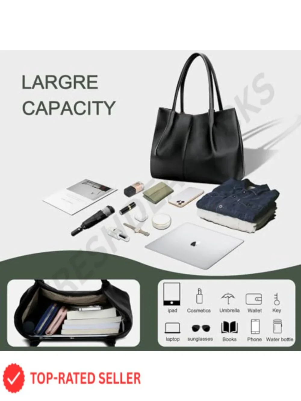 Vegan Leather Women's Tote Purse Large Capacity Work Travel Bag Laptop Shoulder